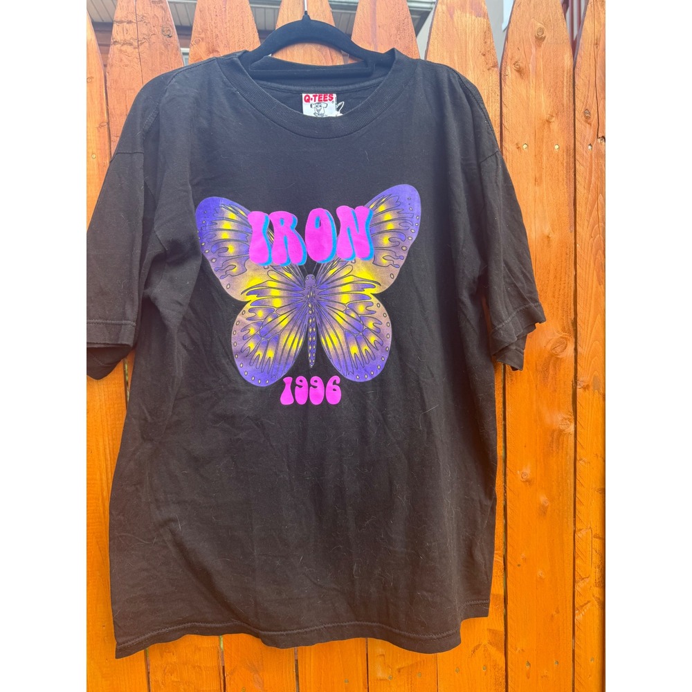 Vintage 1996 Iron Butterfly Band T-Shirt Black Q-Tees Made in USA Mens Medium